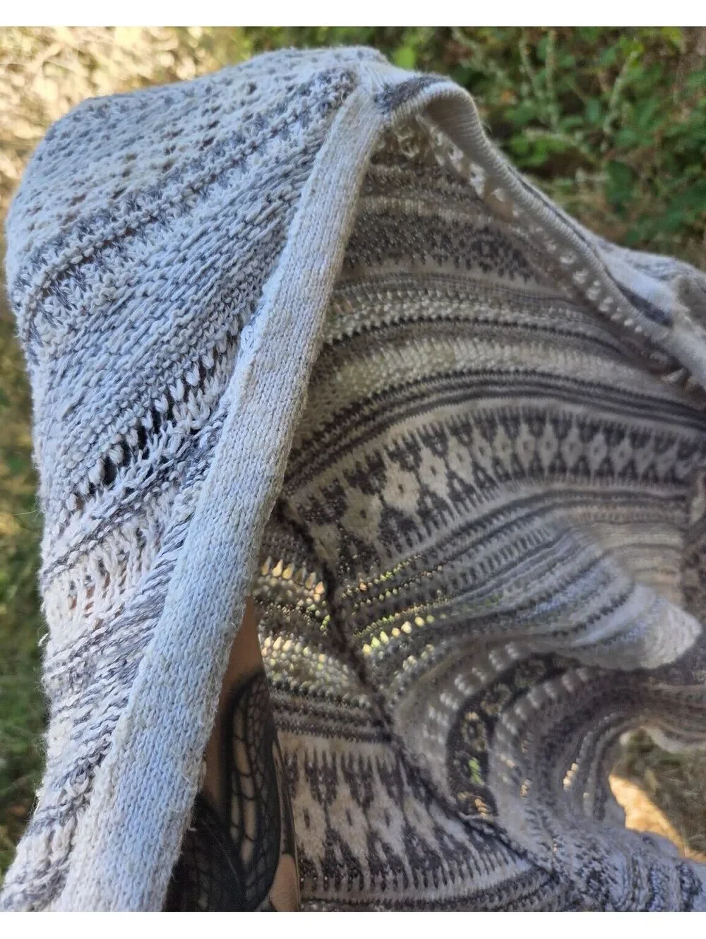 Free People Grey White Fair Isle Knit Open Cardigan Sweater Lagenlook Cottage